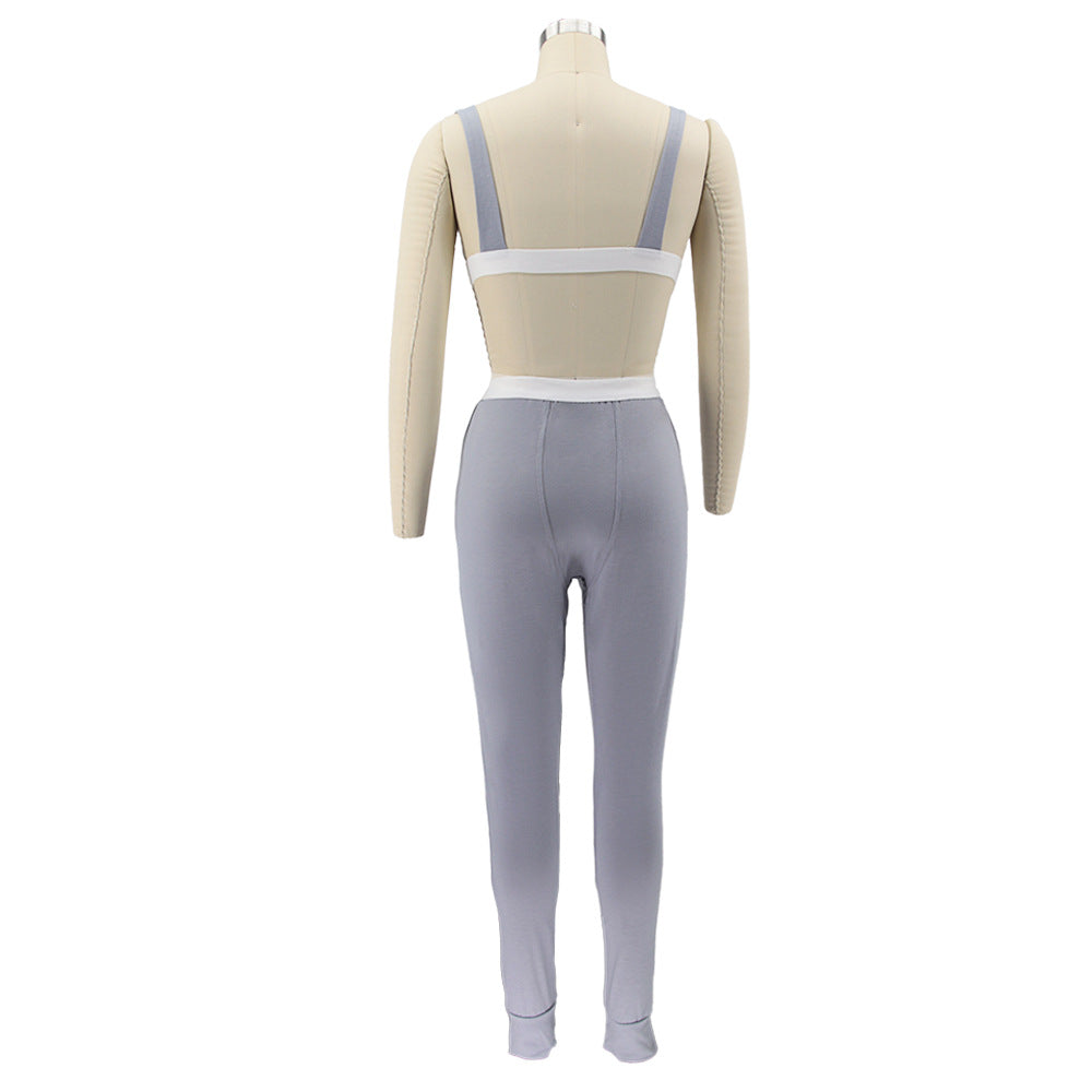 Women Solid Sling Elastic Casual Sports Two-piece Set 24