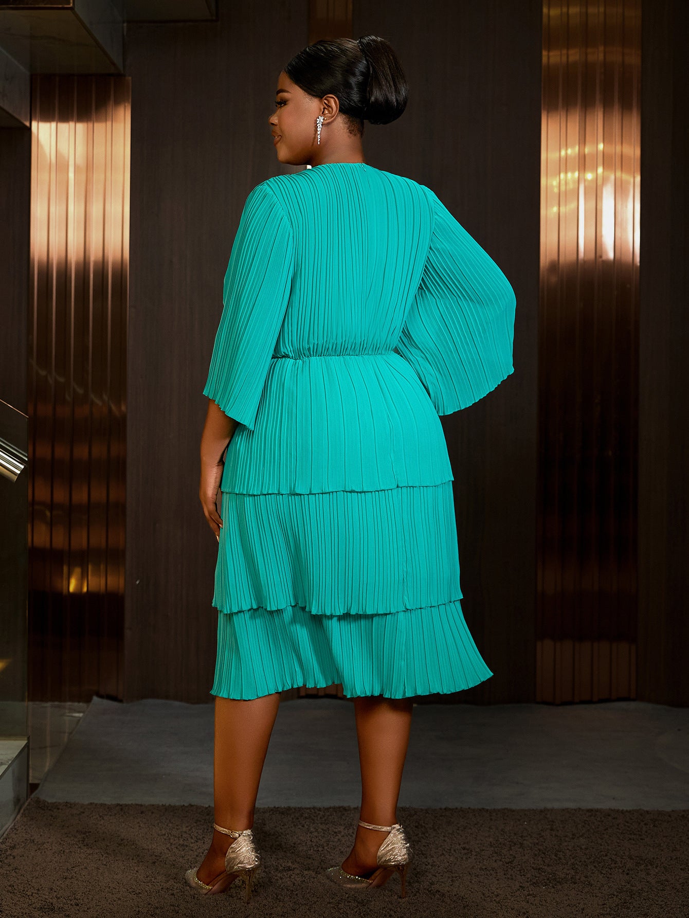 Women Ruffle Sleeve Elegant Formal Party Chiffon Dresses 5