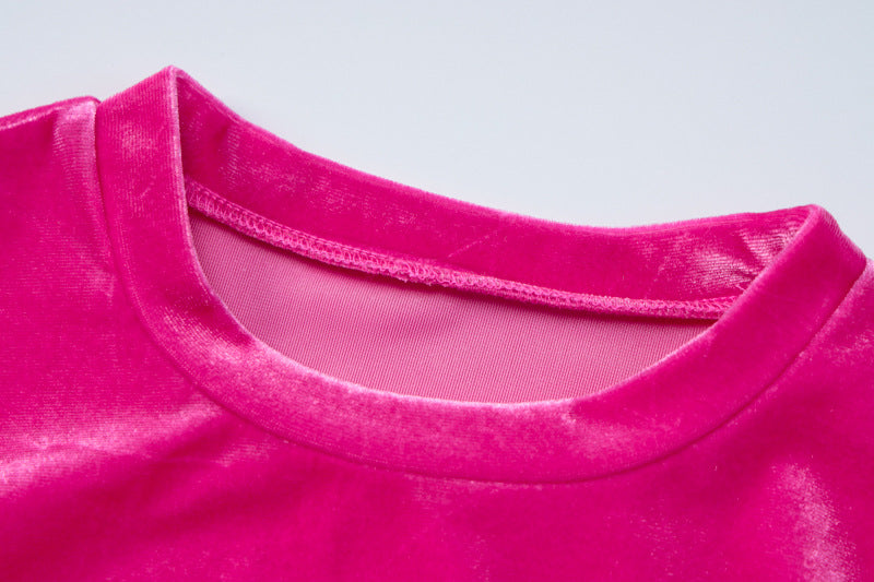 Women's Autumn Fashion Round Neck Long Sleeve Bodysuit Slim Fit Plush Skirt Two Piece Set 15