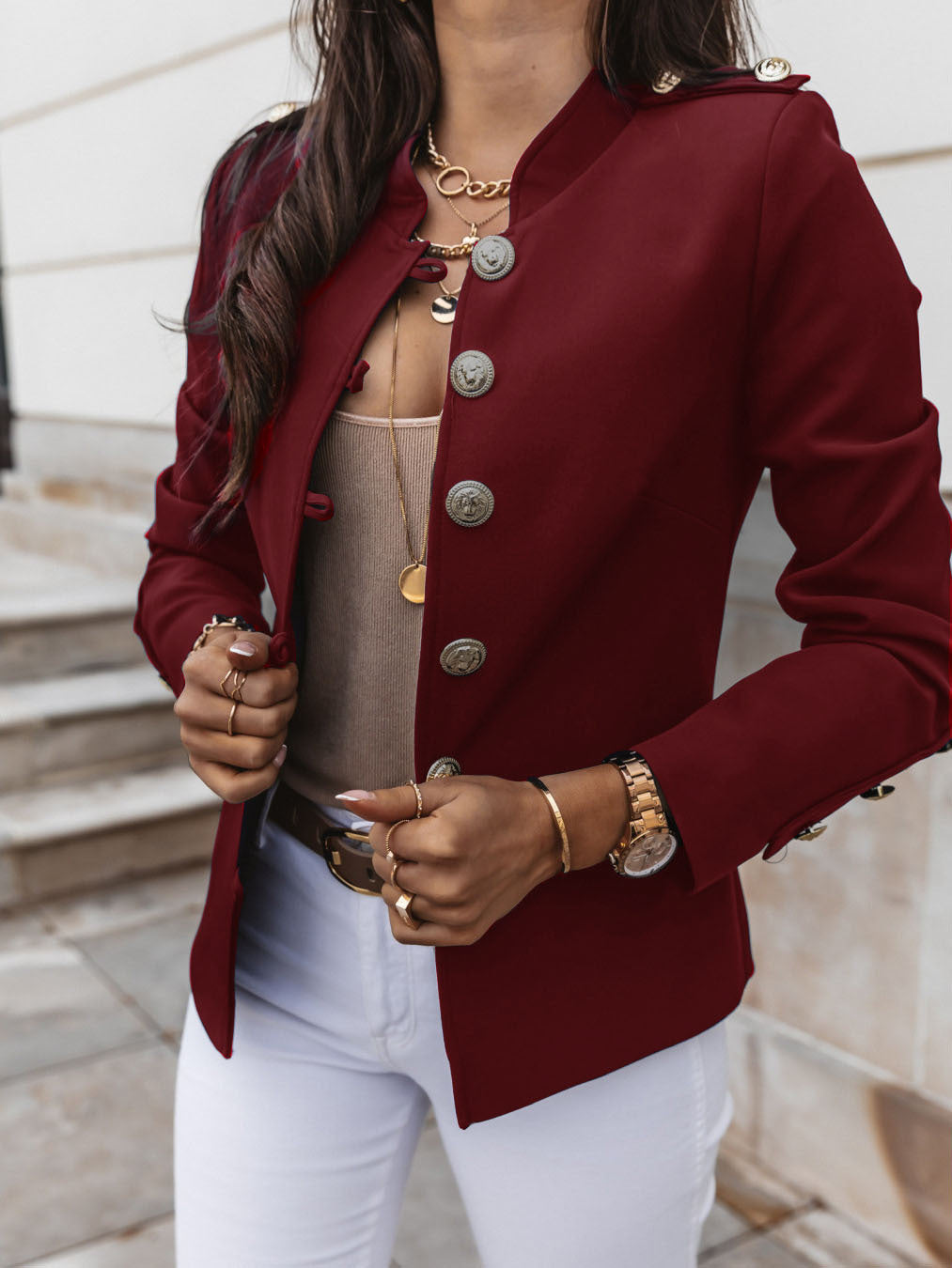 Women Long Sleeve Slim Breasted Blazer Jacket 10