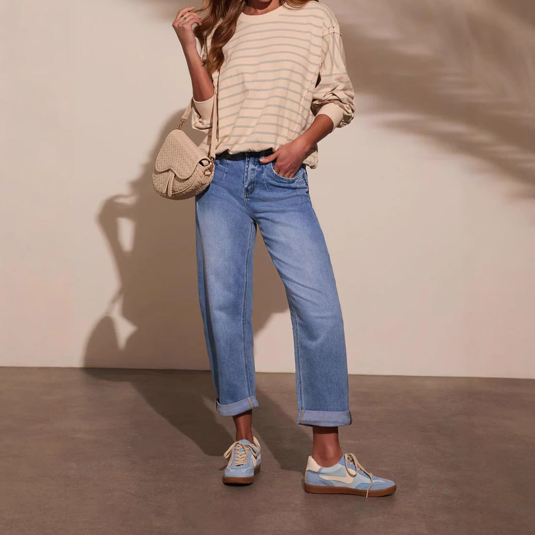 Women Stretchy hem Denim Pants 3