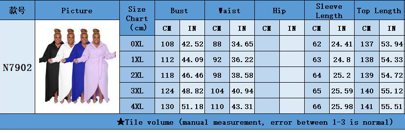 Women's Plus Size Long Sleeve Turndown Collar Slit Sexy Dress For Women 10