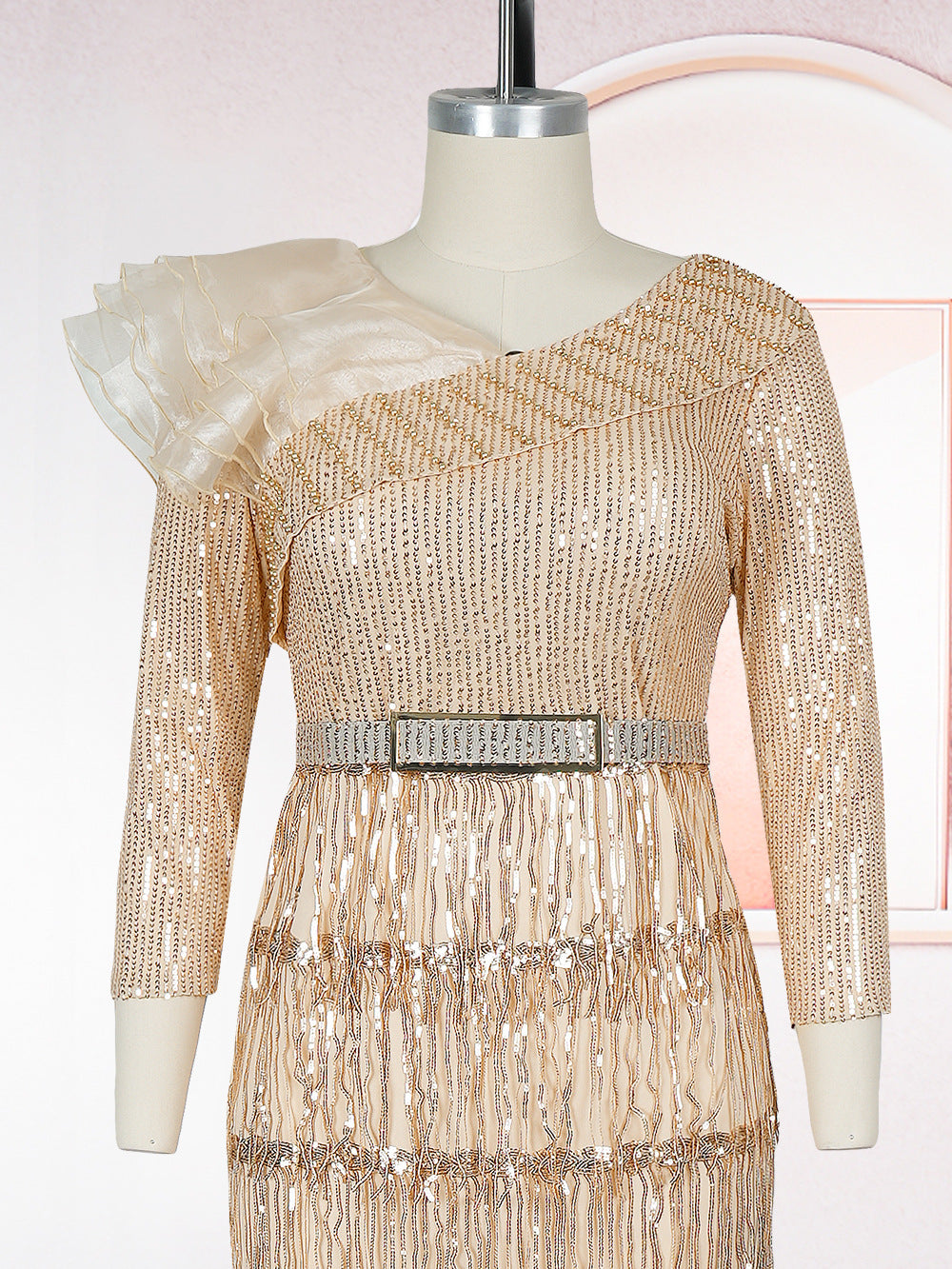 Plus-size African Women sexy tassel sequin dress 19