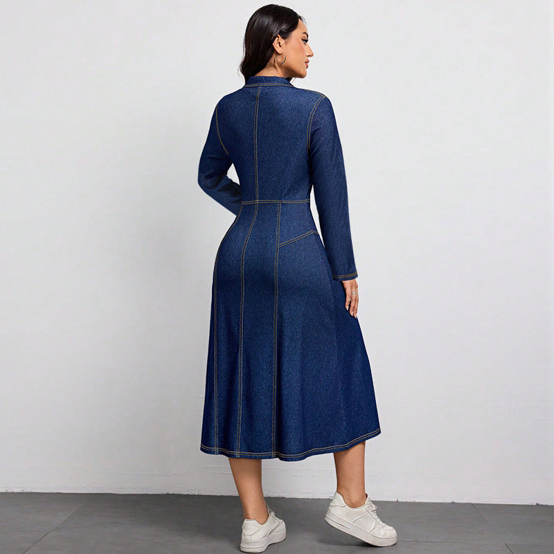 Women Denim Long-Sleeved Dress 3