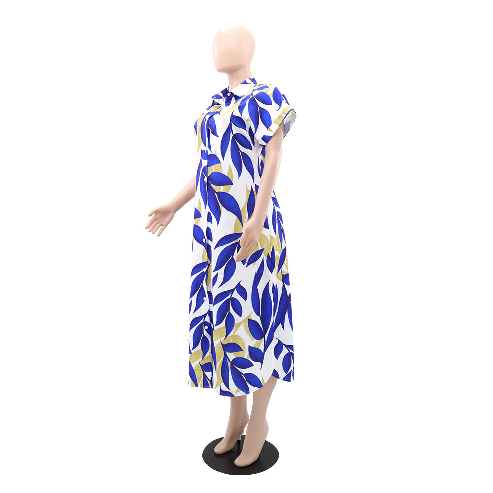Summer Women Fashion Printed Short Sleeve Casual Shirt Dress 4