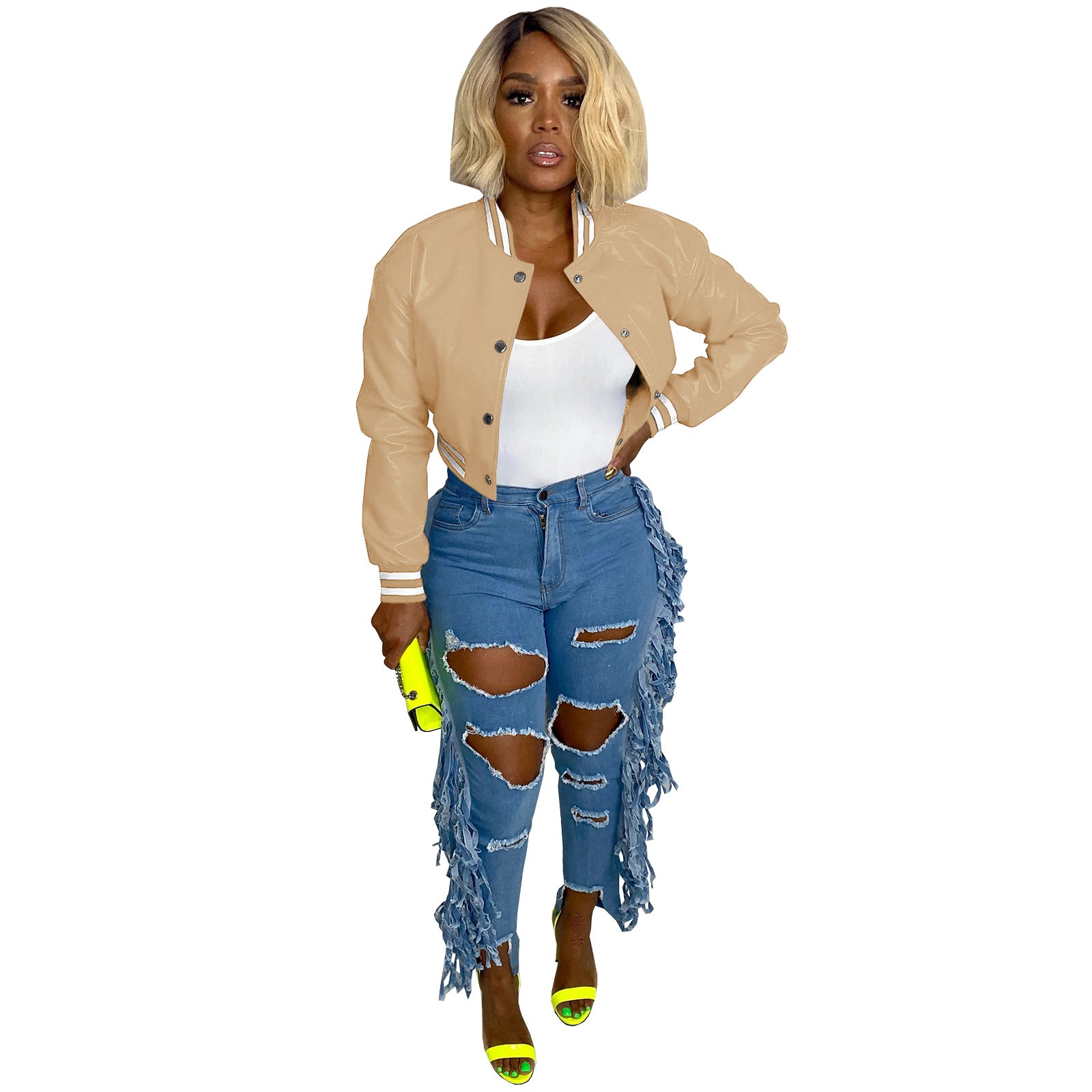 WomenCasual Ribbed Collar Pu-Leather Jacket 11