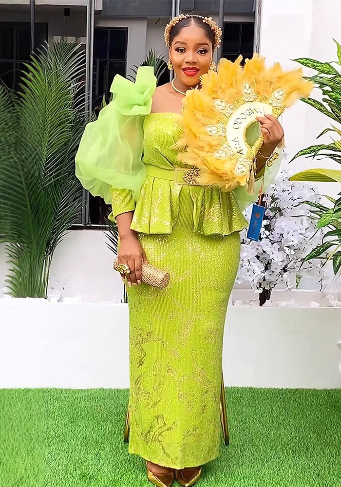 African Women's Plus Size High Waist Fashion Sequin Christmas Party Dress