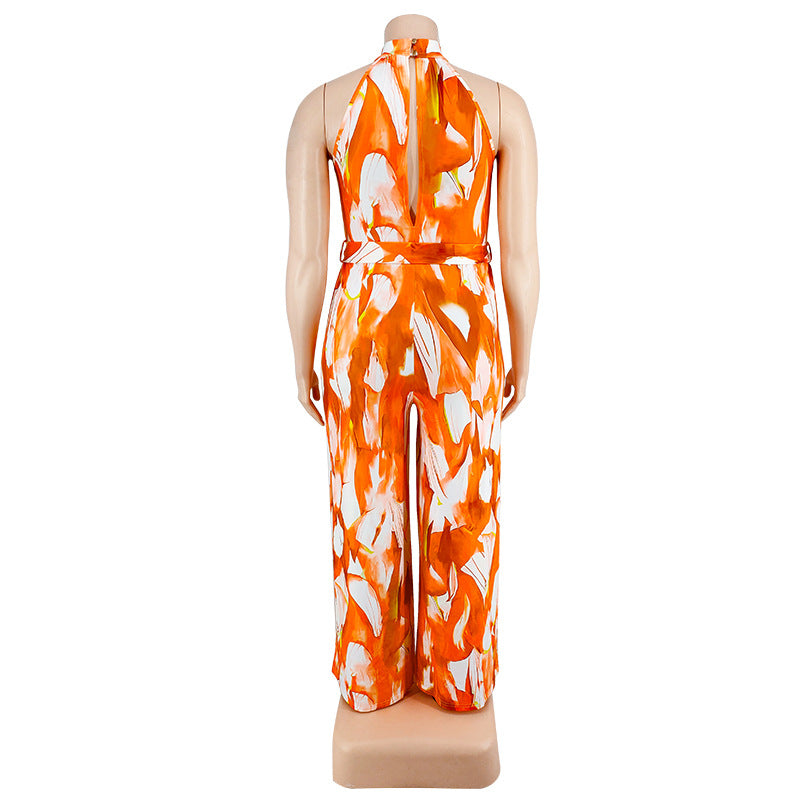 Plus Size Women Holidays Casual Print Jumpsuit 8