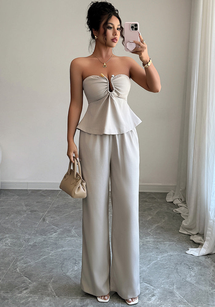Elegant Strapless Straight-Leg Pants Set