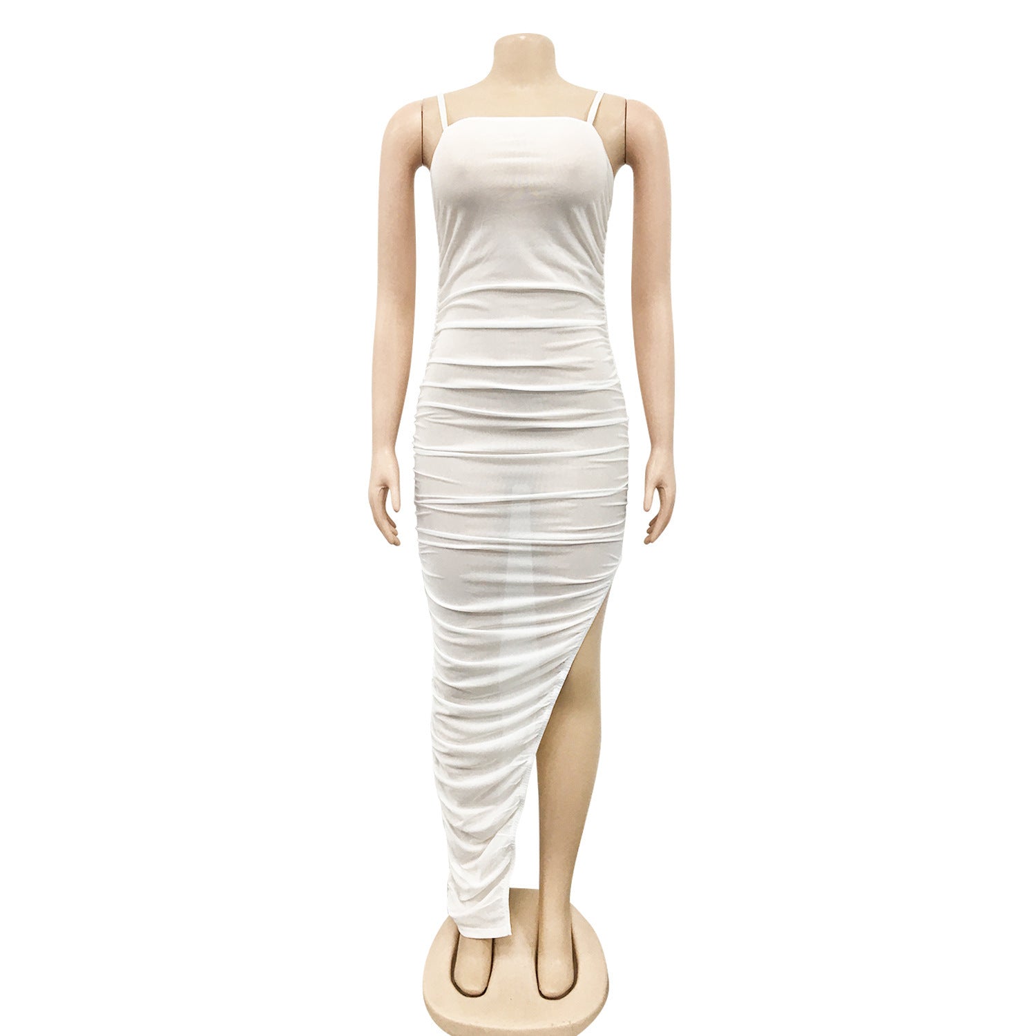 Women sexy suspender mesh See-Through pleated slit dress 5