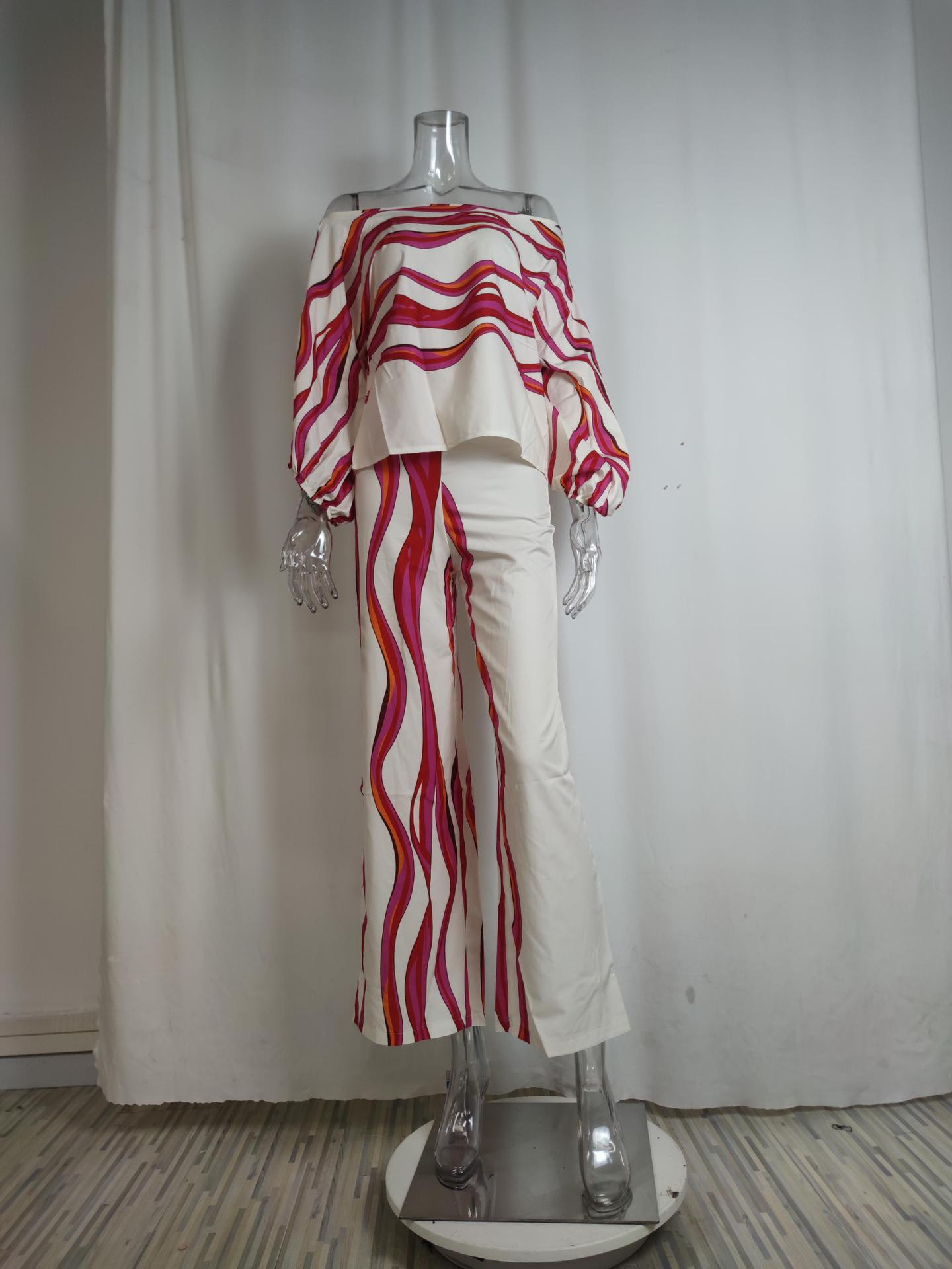 Women Printed Casual Loose Top and Wide Leg Pants Two-piece Set 29