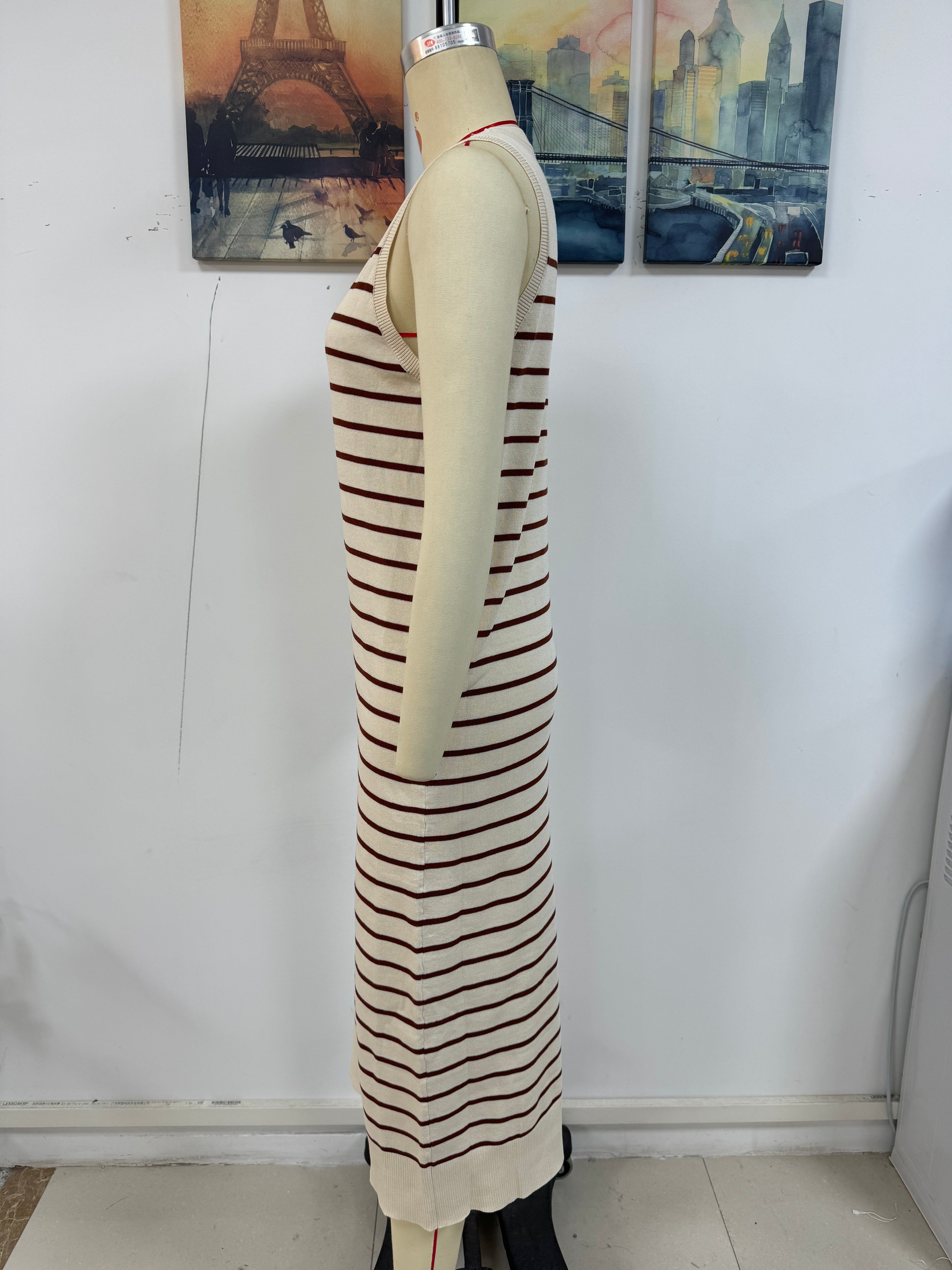 Spring And Summer Slim Women's Striped Knitting Sleeveless Fashion Long Dress 11