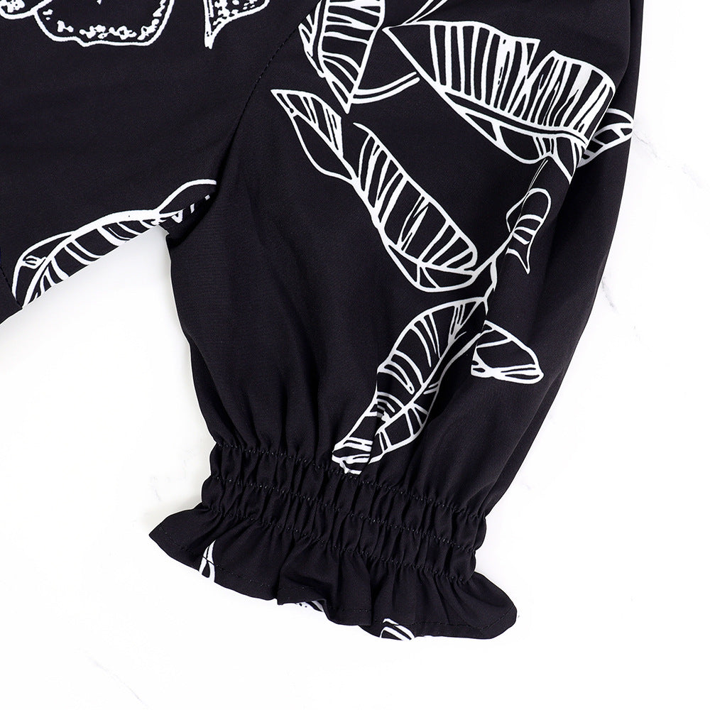 Women V-neck Cardigan Button Print Dress 7