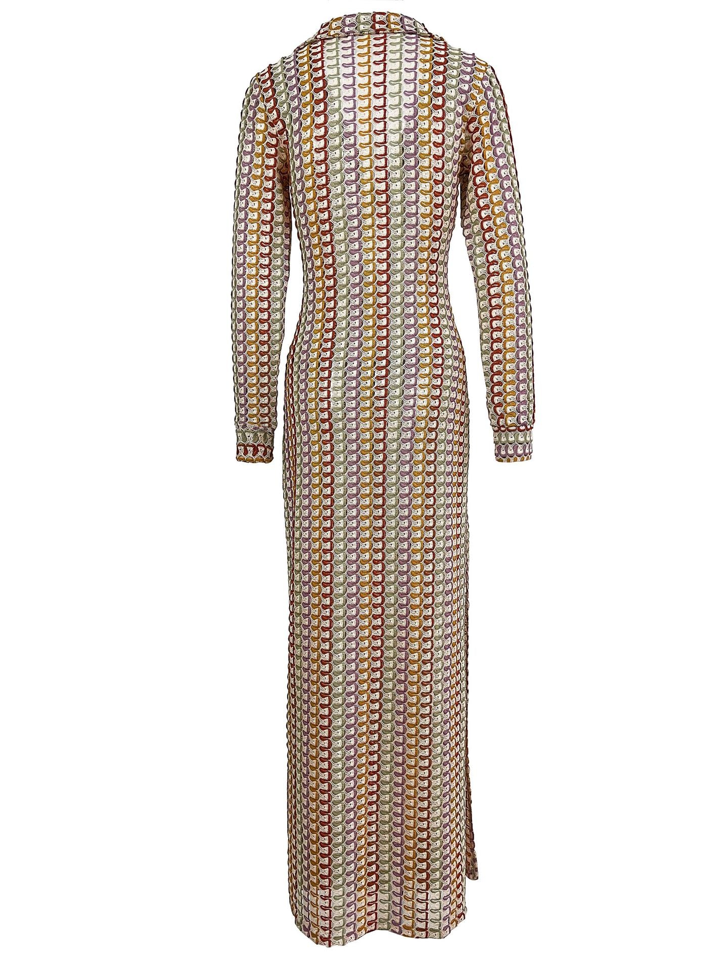 Women crocheted hollow low-cut V-neck slit long dress 13