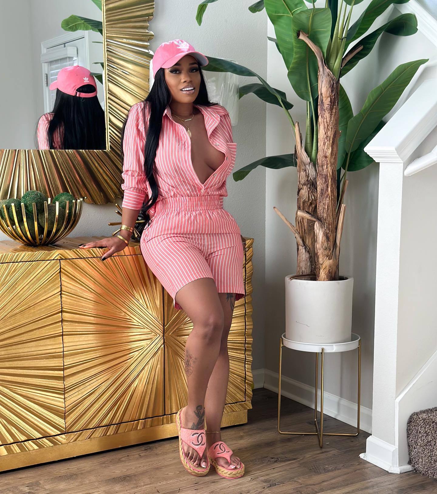 Women's Fashion Casual Stripe Patch Pocket Summer Shirt Shorts Two-Piece Set 6