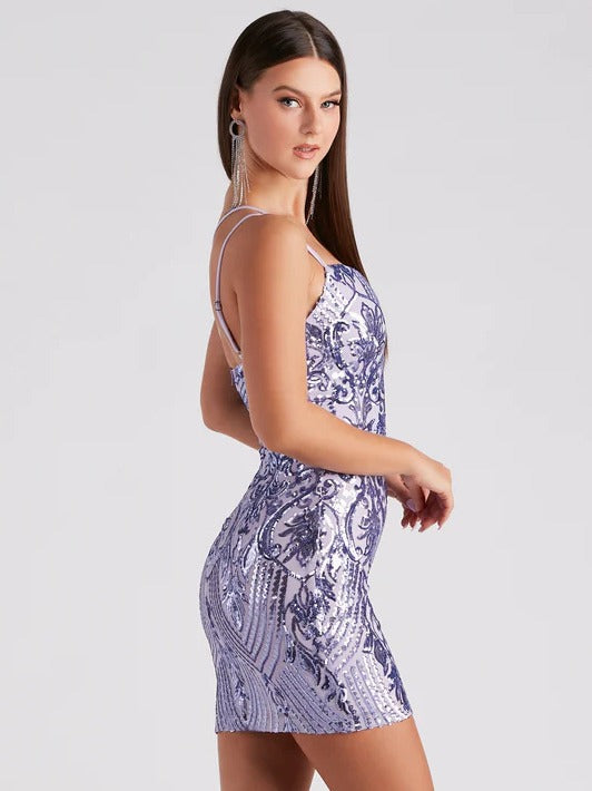 Summer Fashion Sexy Slash Shoulder Strap Sequin Mini Bodycon Dress Formal Party Gown 5