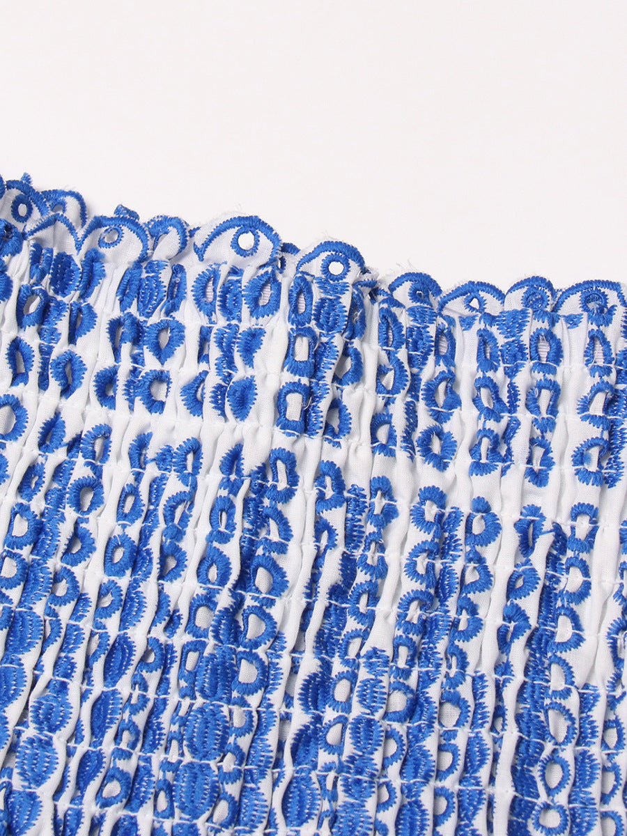 Bohemian Holiday Strapless Slim Waist Mini Cascading Ruffles Dress 8