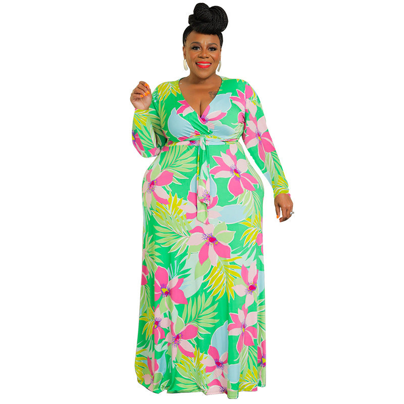 Fashion Plus Size Women's Winter Long Sleeve Swing Print Sexy Bodycon Dress 11