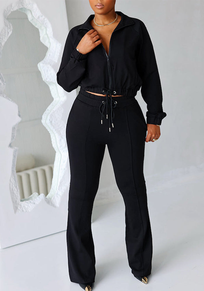 Women Sports Drawstring Jacket and Pants Two-piece Set