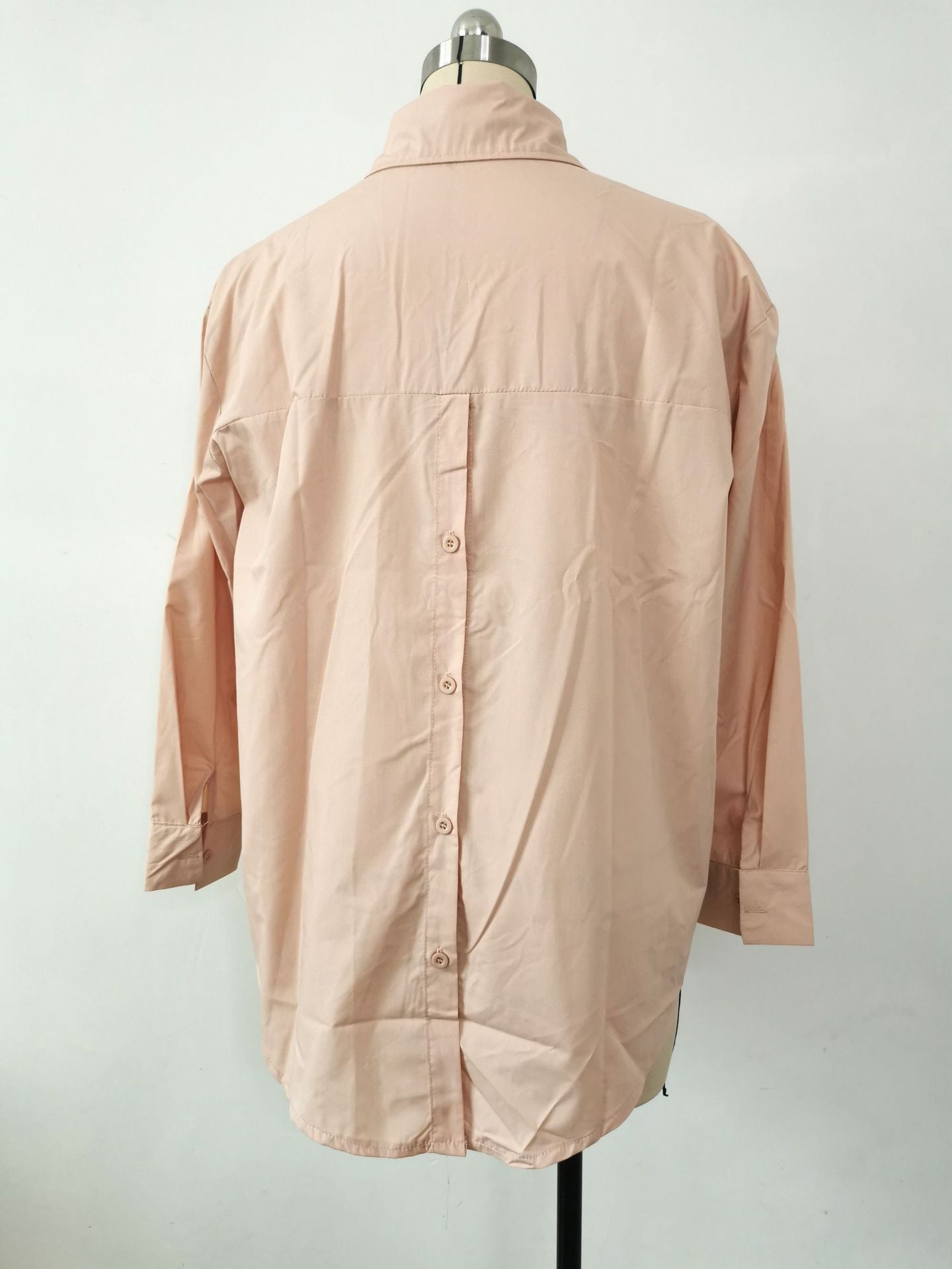 Women Solid Style Long Sleeve Back Slit Loose Shirt 21