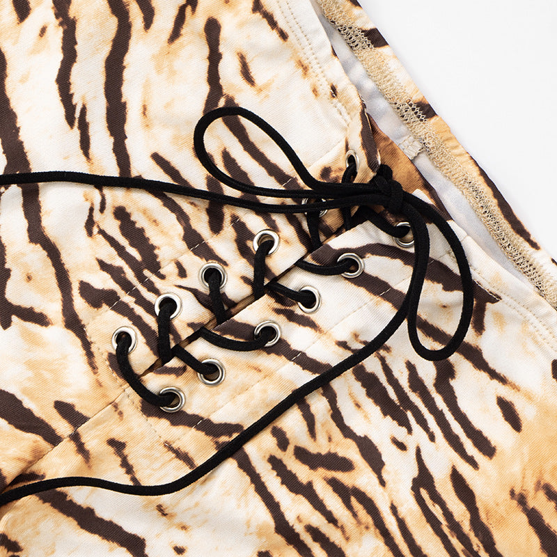 Women's clothing sexy tiger print Lace-up Tight Fitting shorts 14