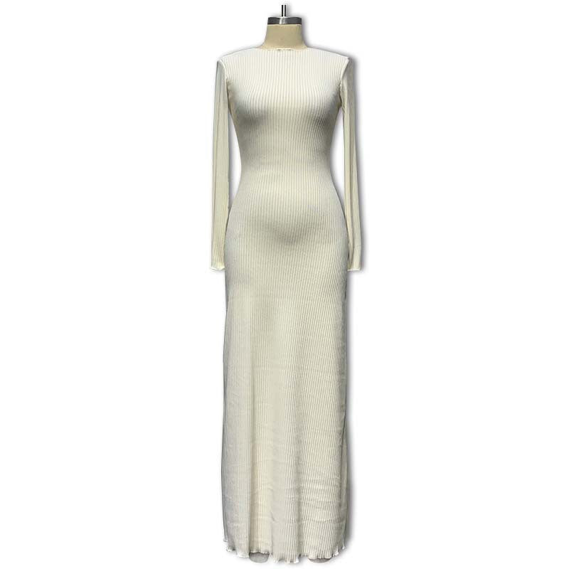 Autumn And Winter Slim Waist High Collar Slim Fit Knitting Long Dress For Women 15