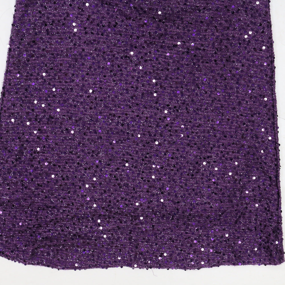 Women Solid Color Sequin Feather Patchwork Long Sexy Dress 10