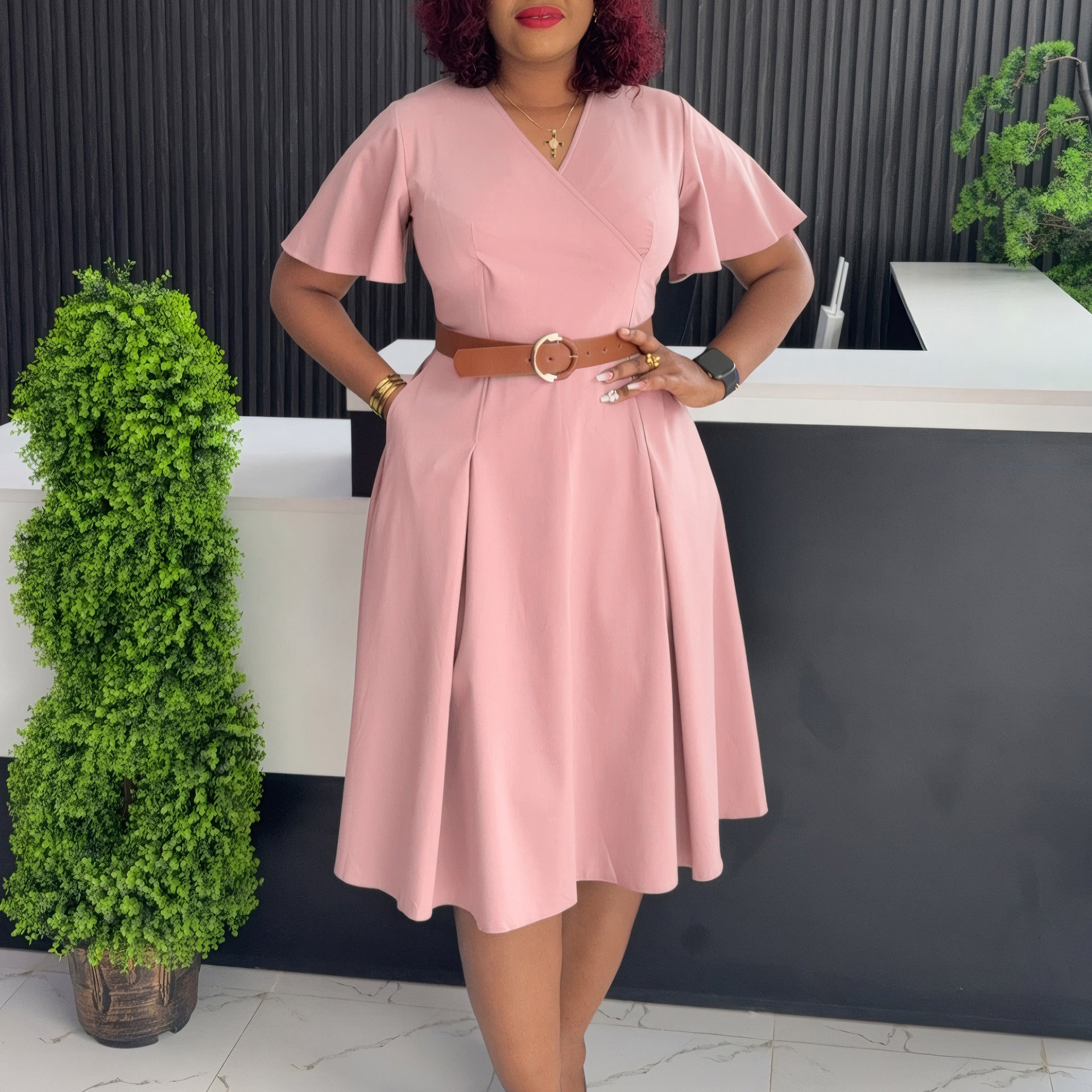 Women Summer V-neck Bell Bottom Sleeve Casual African Dress 9