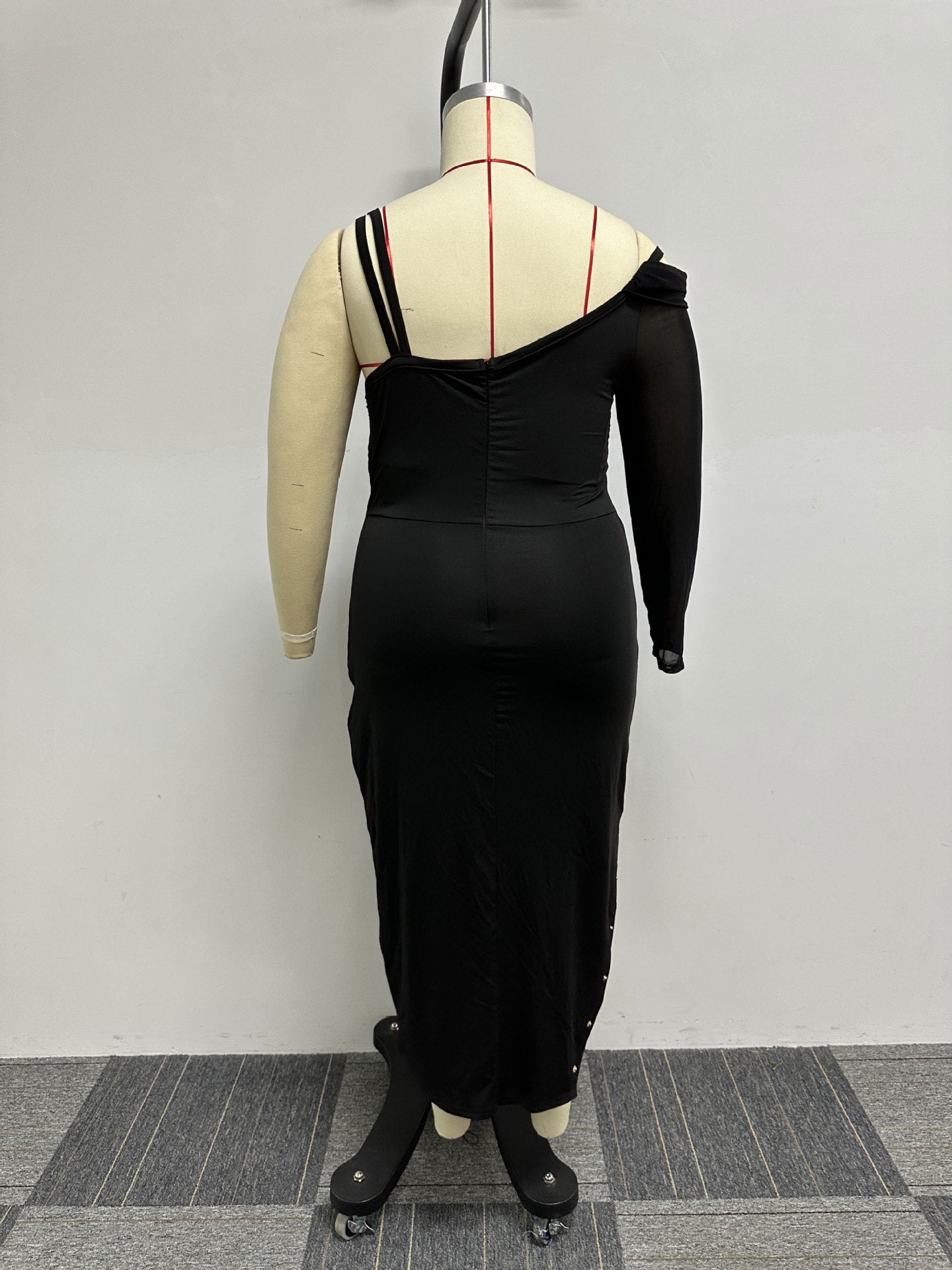 Sexy Solid Color Bodycon Mesh Off Shoulder Slit Hollow See-Through Pin Decoration Dress 10