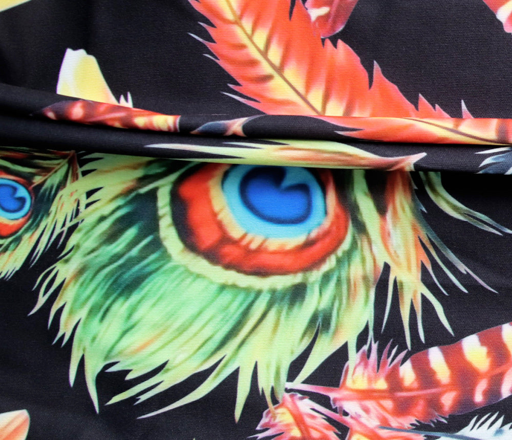 Plus Size Women Feather Print Sexy Slit Dress 31