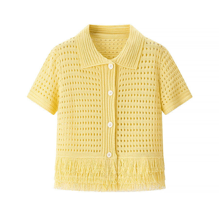 Women's Fringe Short-Sleeve Knit Jacket + High-Waisted Mini Skirt Set 21