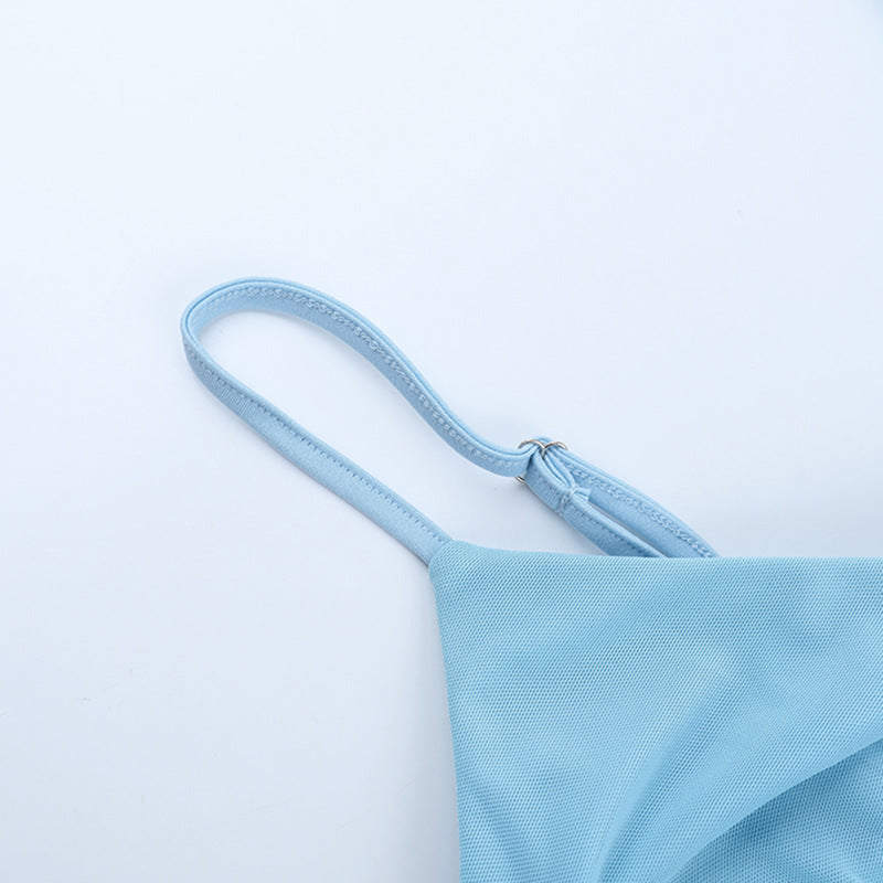 V-Neck Slim Waist Strap Dress Summer Solid Holiday Dress 8