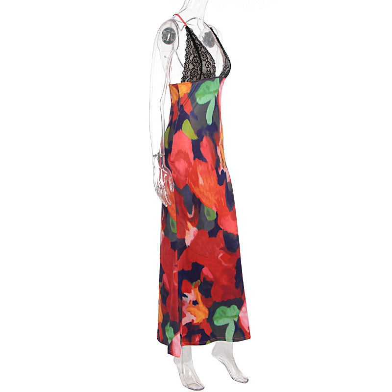 Women Summer Sexy V-Neck Printed Sleeveless Strap Dress 8