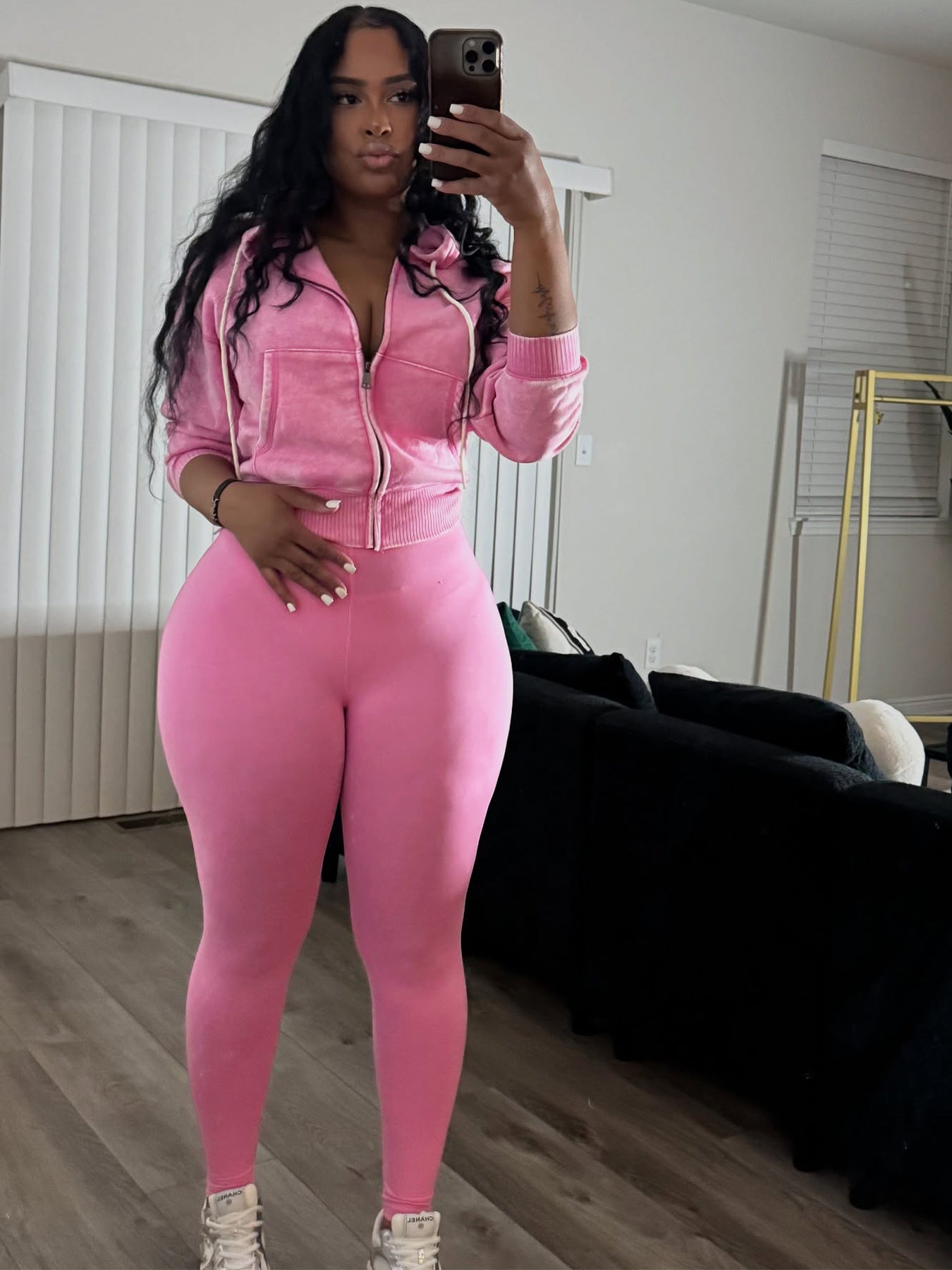 Fashion Women's Washed Zipper Hooded Top Yoga Pants Sport Casual Two-Piece Set 22