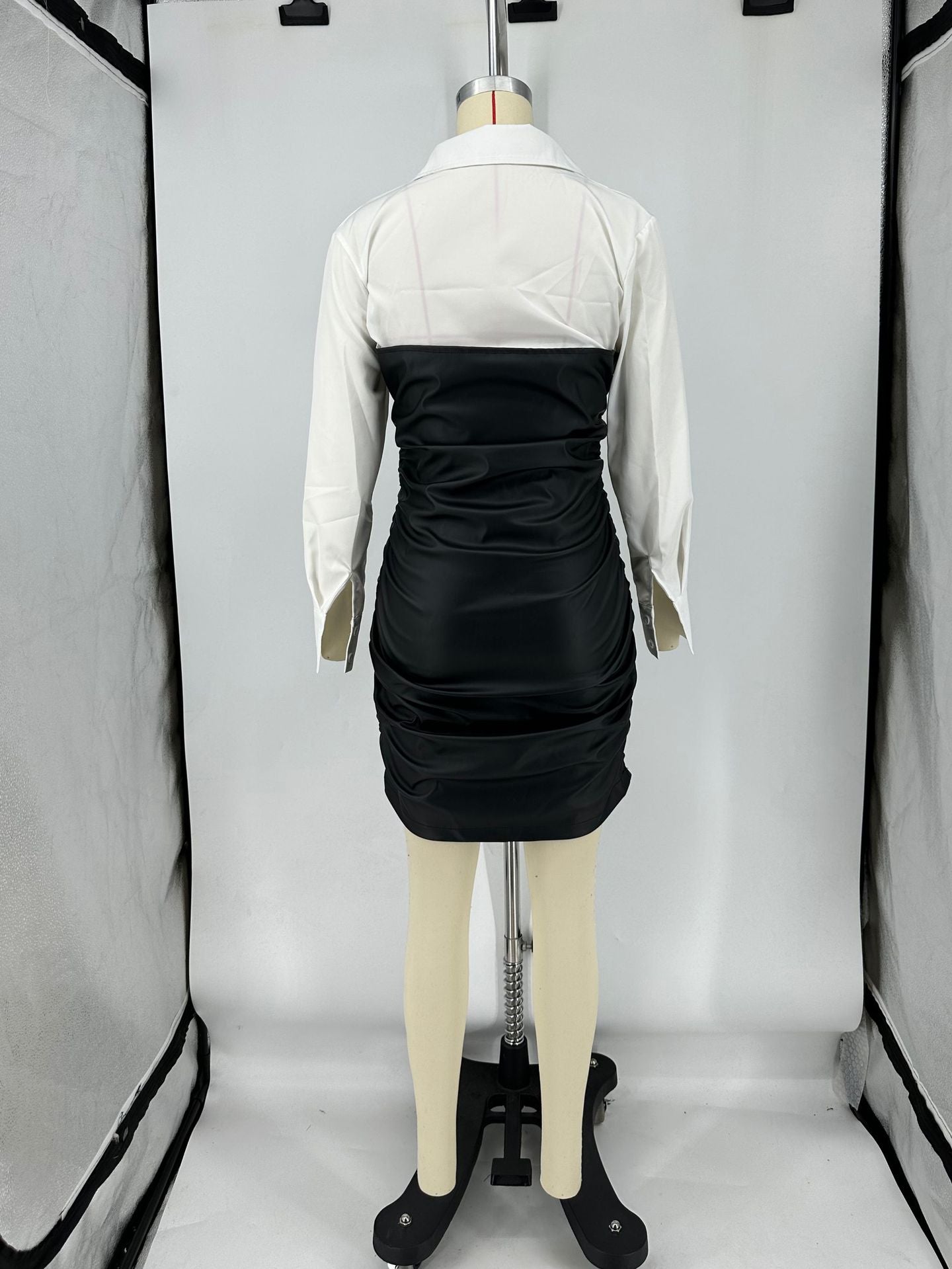 Women's Patchwork Fake Two Piece Pleated Dress 12