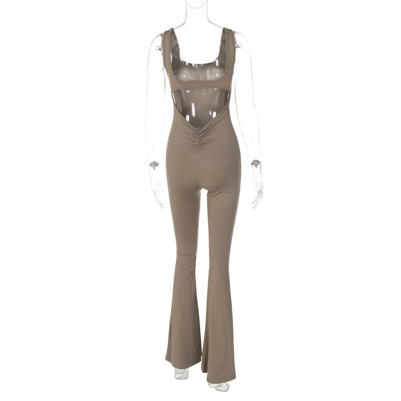Women's Summer Fashion Solid Color Slim Low Back Sleeveless Jumpsuit 15