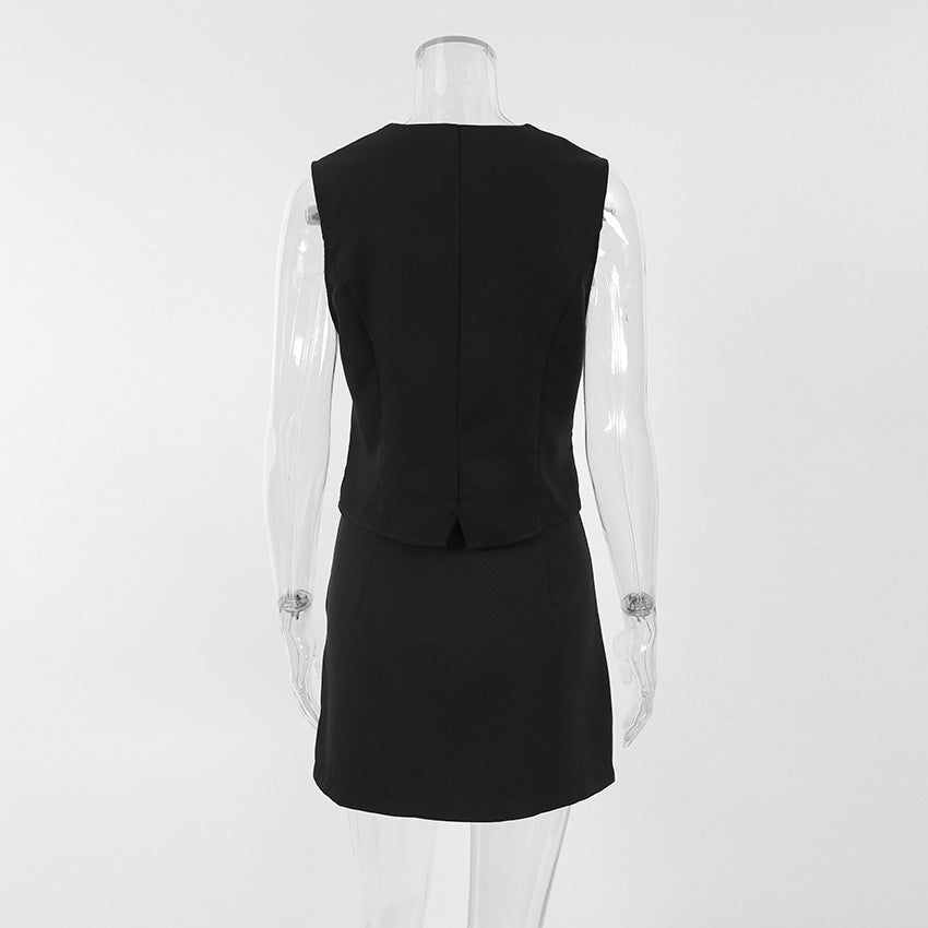 Spring Black Chic Sleeveless Vest & Slim Bodycon Short Skirt Set Fashion Two-Piece Set for Women 8