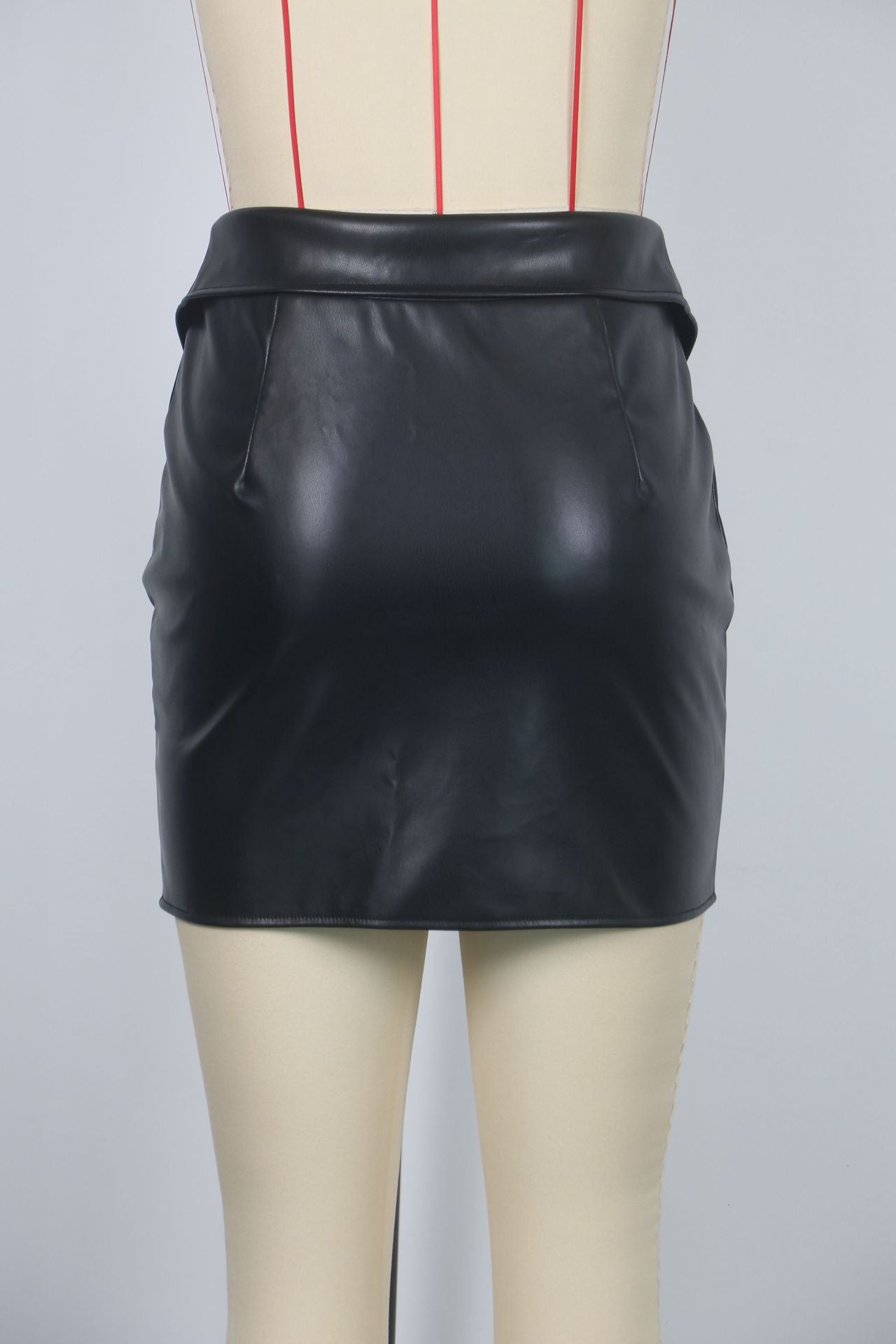 Women Sexy Metal Zipper Pu Leather Bodycon Skirt 6