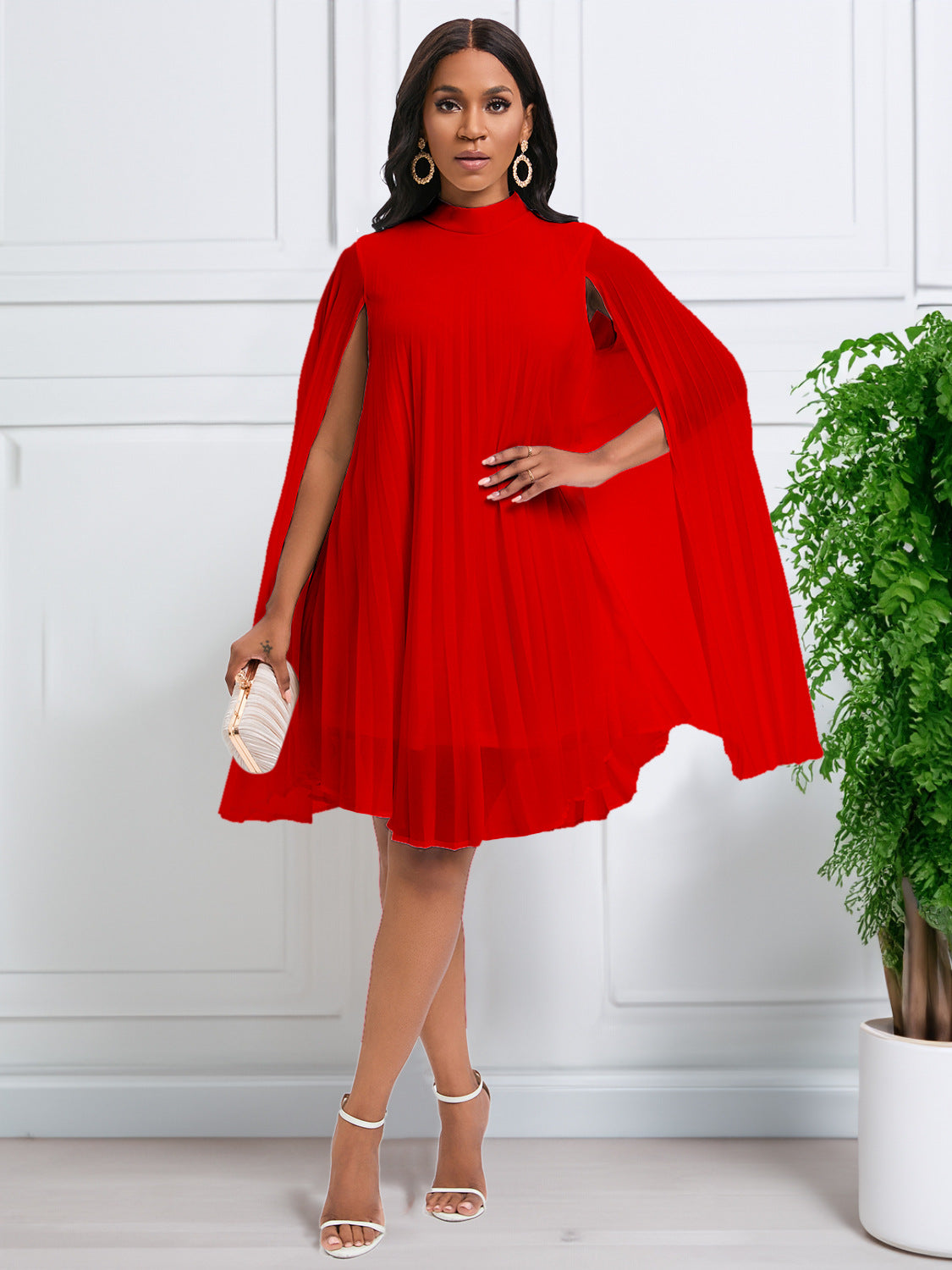 Women's Chic Fashion Chiffon Pullover Bat Sleeves Plus Size Dress 9