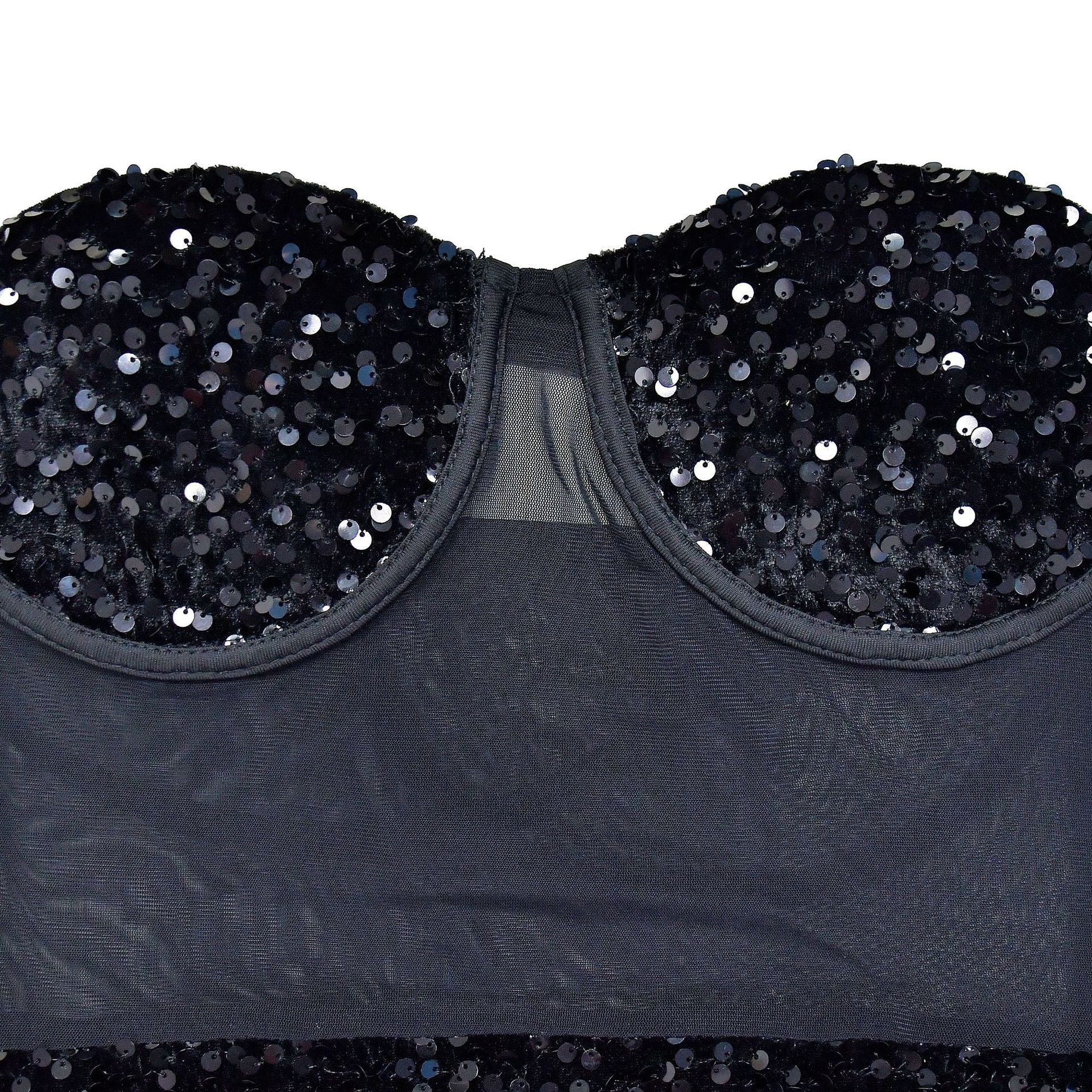 Fashion Women's Solid Color Sexy Strapless See-Through Sequin Dress 18