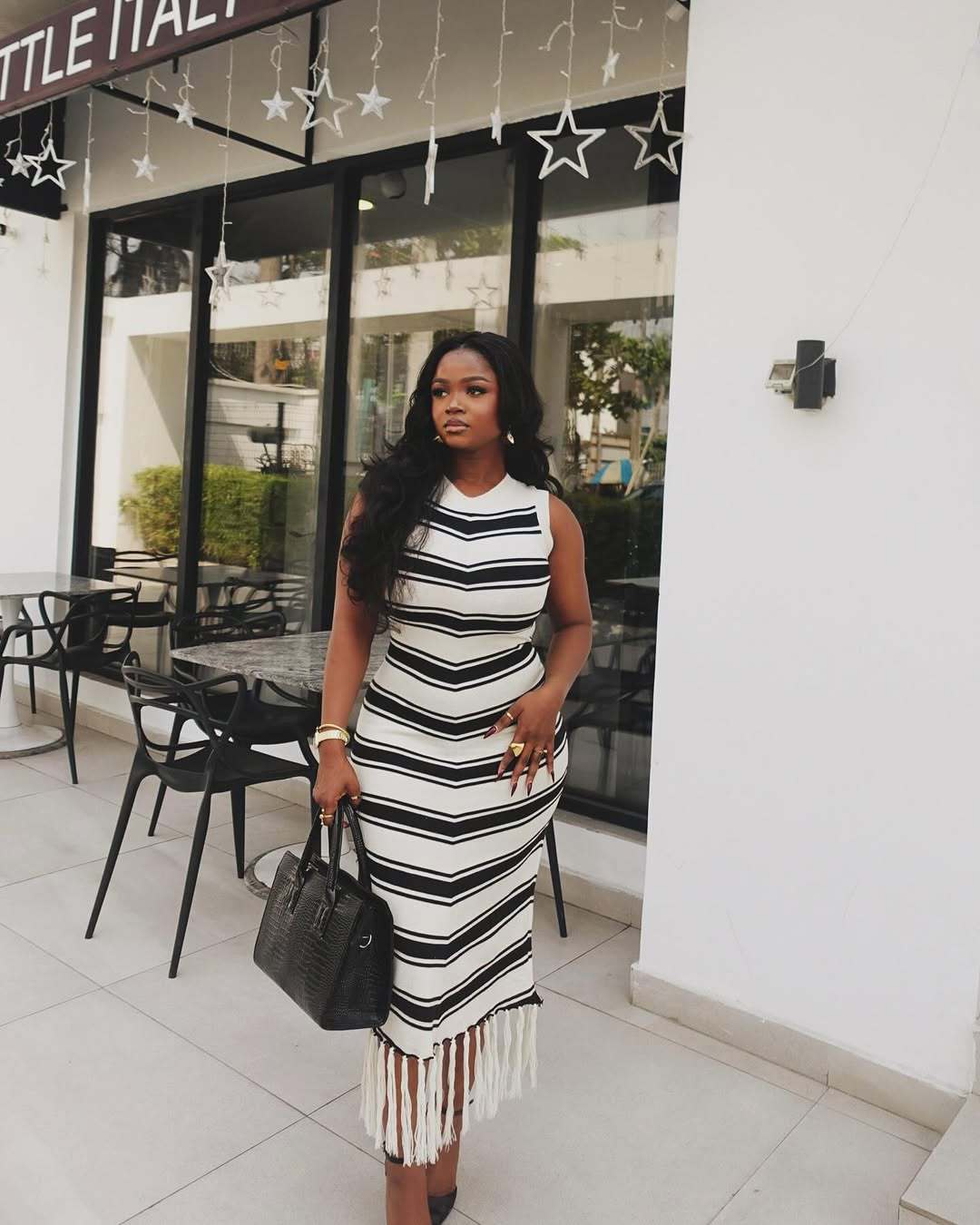 Summer Slim Round Neck Sleeveless Color Matching Striped Knitting Bodycon Tassel Dress 10