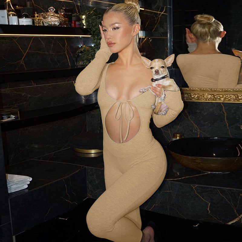 Women's Autumn Fashion Sexy Hollow Slim Long Sleeve Jumpsuit