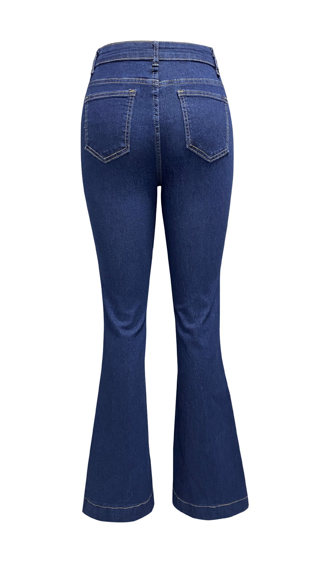 Spring Buttoned High Waist Denim Pants Women's Slim Fit Chic Bell Bottom Trousers 10