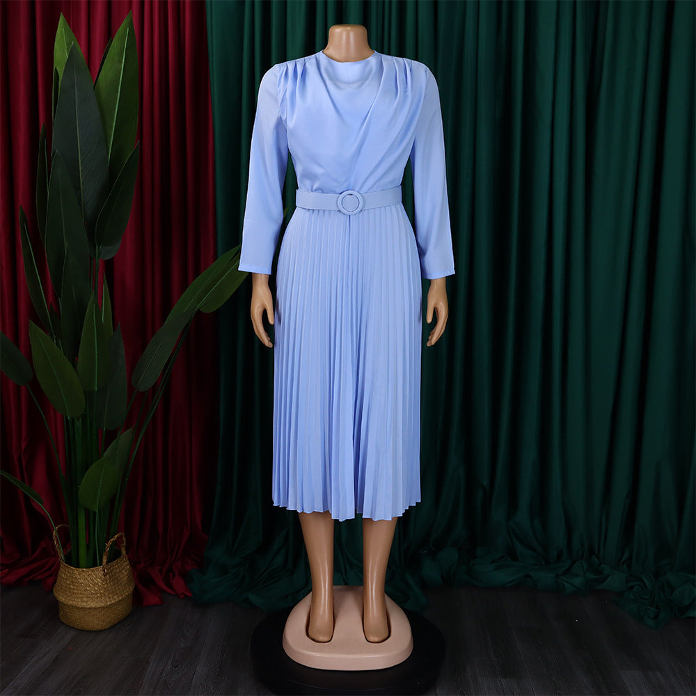 Plus Size African Women Chic Elegant Pleated Career Solid Dress 24