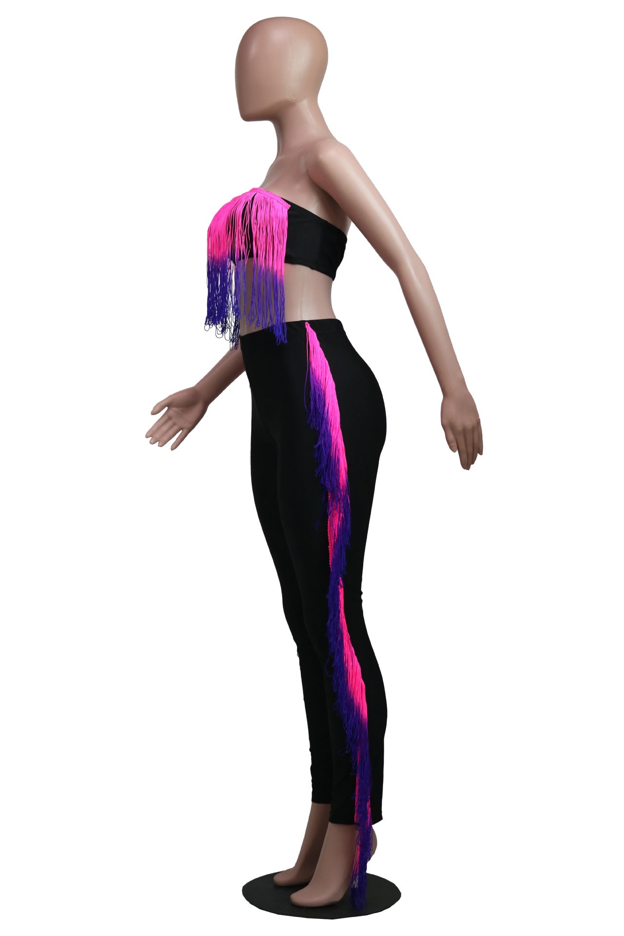 Women's Fashion Sexy Gradient Tassel Strapless Two-Piece Pants Set 8