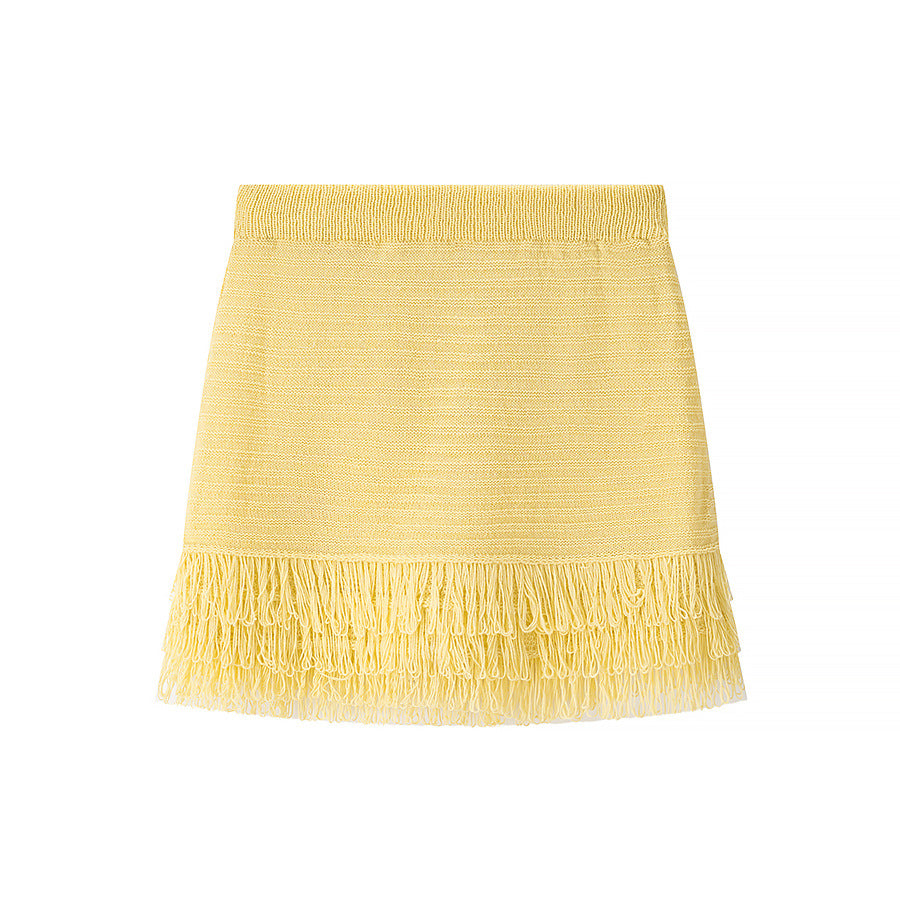 Women's Fringe Short-Sleeve Knit Jacket + High-Waisted Mini Skirt Set 9