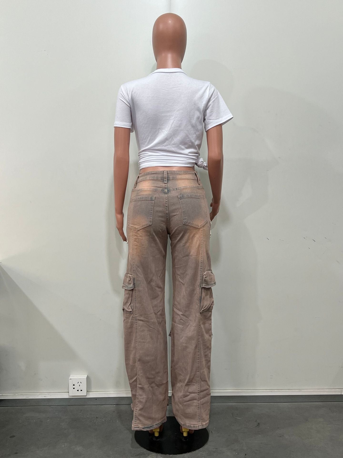 Fashionable Women's Multi-Pocket Cut Out Diamond Denim Pants 18