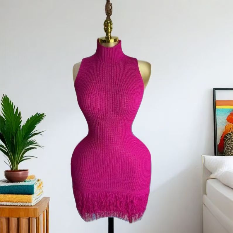 Women Summer Sexy Sleeveless Tassel Hollow Elegant Patchwork Dress 5