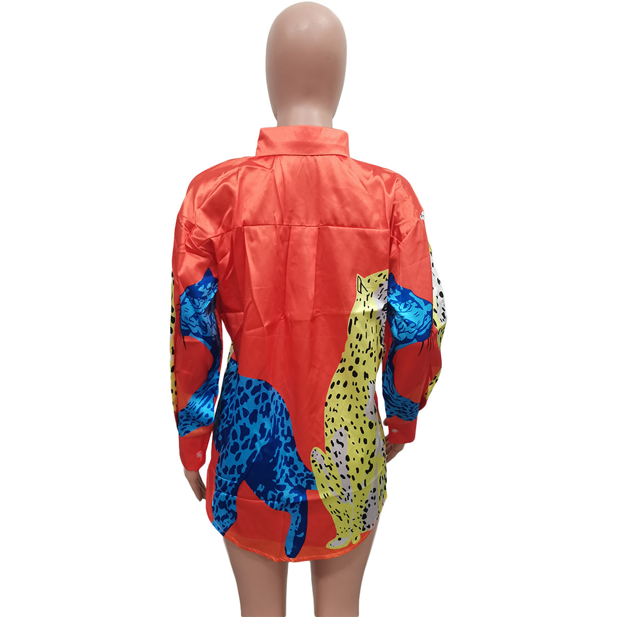 Womens Colorblock Leopard Print Button-Up Shirt Dress 9