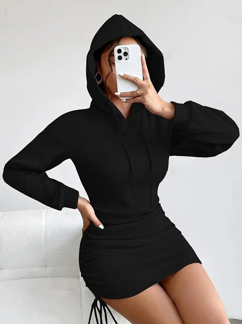 Women Fall/Winter Hooded Long-Sleeved Hoodies Dress 4